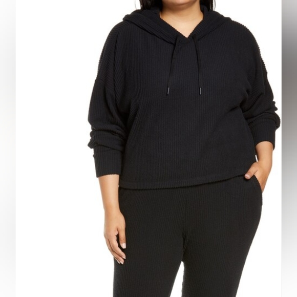 NWT Zella Sloane Cozy Rib Hoodie Black Size 2X - Picture 2 of 7
